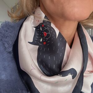 Silk scarf with cat print design